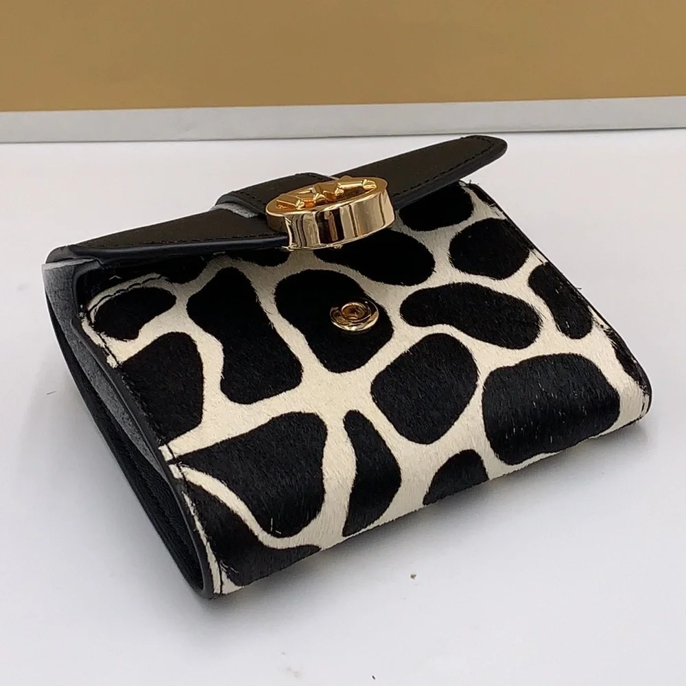 MICHAEL KORS Carmen Medium Flap Bifold Faux Fur-Leather Wallet BLACK COLOR